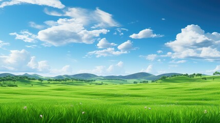 Fototapeta na wymiar image of vast lush green field under bright clear
