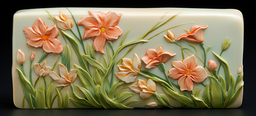 This design features a soap bar that has been hand painted with a design or motif. This could be anything from a simple flower to a complex landscape.