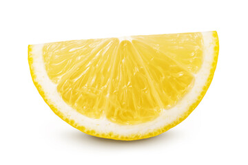 Ripe lemon slice isolated on white background with full depth of field.