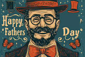 Happy Fathers Day Illustration and Vintage watercolor Father's Day typography poster