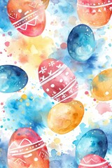 Watercolor seamless illustration pattern of easter theme with spring painted colorful easter eggs, vertical