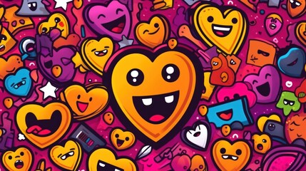 Fototapeta premium hearts and emoticions on top, in the style of text and emoji installations