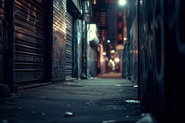 Darkened Alley Chronicles. Urban decay with expressive graffiti tales in a captivating nighttime setting. Generative AI