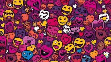 Fototapeta premium hearts and emoticions on top, in the style of text and emoji installations