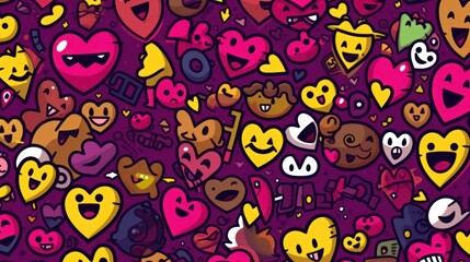Fototapeta premium hearts and emoticions on top, in the style of text and emoji installations