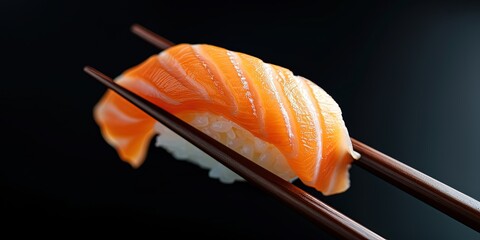 Sushi on a chopstick on a black background, rolls, asian food, background, wallpaper.
