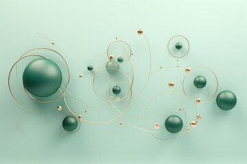  a group of green and gold balls on a light green background with a line of gold balls in the middle of the image.