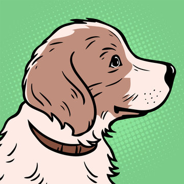 Cute domestic dog. Head portrait. Friendly funny pet. Cartoon vector illustration. Hand drawn linear