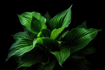  a close up of a green plant with lots of leaves on it's sides and a black back ground.