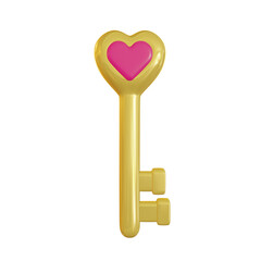 key and heart isolated on white background. 3D illustration.
