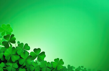 Symbol of Ireland for St. Patrick's Day. Four leaf clover on a green background. Copy space