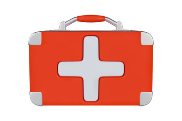 Fototapeta premium 3d red suitcase first aid kit. Medical icon. Cartoon style. Front view. Gradient mesh. Stock vector illustration on isolated background.