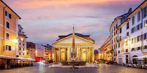 Rome, Italy with the Pantheon and Piazza Della Rotonda