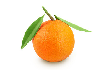 Tangerine or clementine with green leaf isolated on white background with full depth of field.