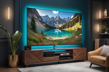 Fototapeta premium Contemporary Living Modern Domestic Room with Technological and Natural Accents