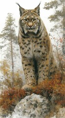 Fototapeta premium lynx in the forest and in mountainous landscape. created by ai
