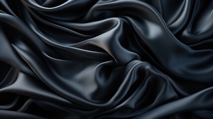 a black silky satin fabric weave textile texture wallpaper background. soft and smooth