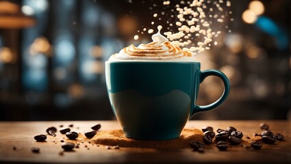 cup of cappuccino, restaurant drinks menu - obrazy, fototapety, plakaty