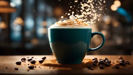 Foto op Plexiglas cup of cappuccino, restaurant drinks menu © Gang studio