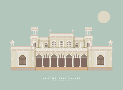 Chowmahalla Palace - Chowmahallat - Hyderabad, Telangana - Stock Illustration