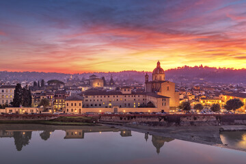 Fototapeta na wymiar Florence, Italy with San Frediano in Cestello on the Arno River
