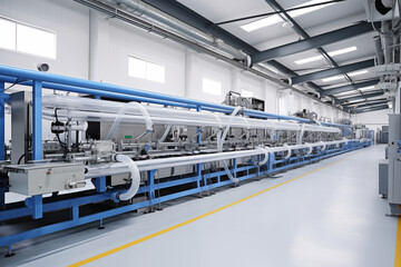 Obraz premium Production of plastic industrial pipes and valves in a sophisticated manufacturing facility