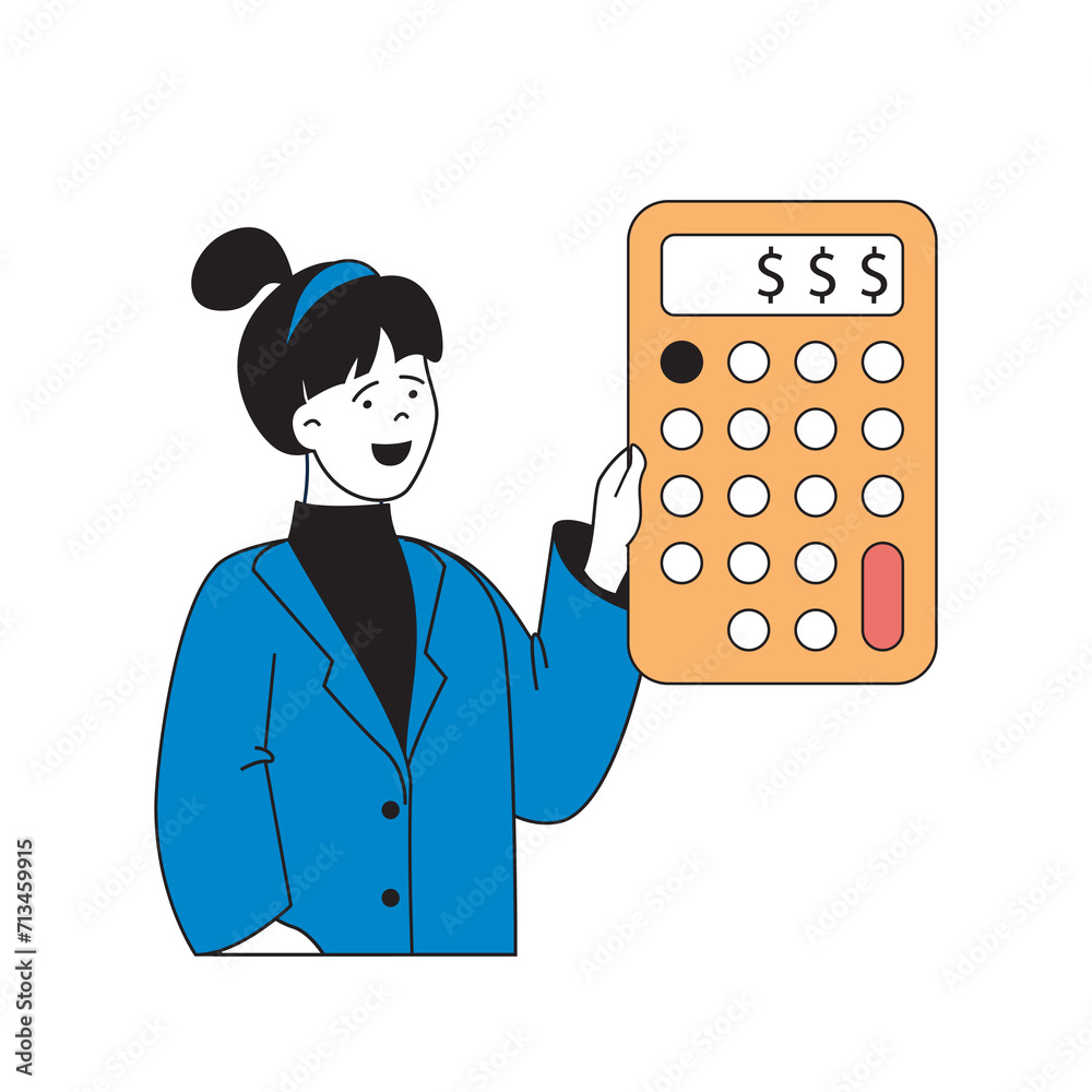 Leinwandbilder School learning concept with cartoon people in flat design for web. Student solving math problems and calculating at calculator. Vector illustration for social media banner, marketing material.