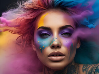 Woman in colorful dust splash 