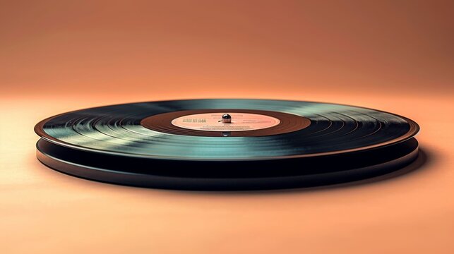 disque vinyle pos&eacute; sur une surface plane.L'&eacute;clairage de l'image donne un ton chaud et dor&eacute; &agrave; la sc&egrave;ne, ce qui renforce l'aspect nostalgique du disque vinyle.