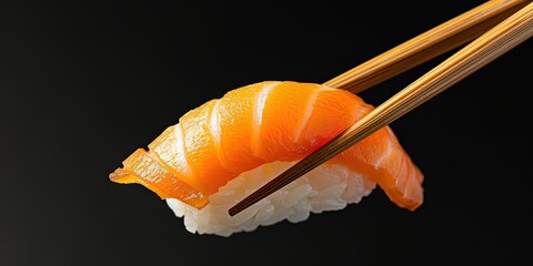 Sushi on a chopstick on a black background, rolls, asian food, background, wallpaper.