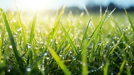 green grass with dew drops