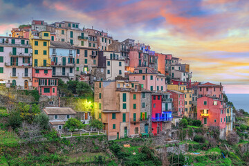 Corniglia, Italy in the Cinque Terre Region at Dusk