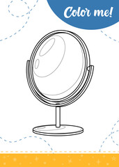 Coloring page for kids with cartoon make up mirror.
A printable worksheet, vector illustration.
