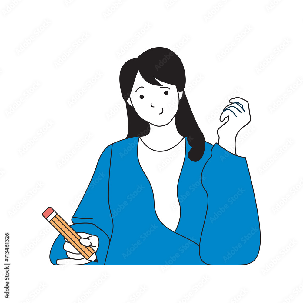Aufkleber school learning concept with cartoon people in flat design for web. student with pencil solving math