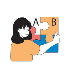 School learning concept with cartoon people in flat design for web. Student brainstorming and creative solving puzzle and problem. Vector illustration for social media banner, marketing material.