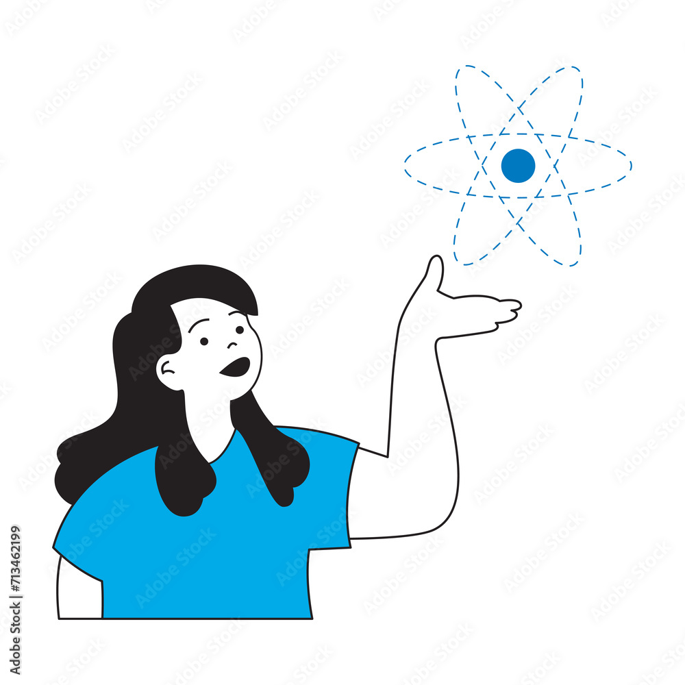 Aufkleber science laboratory concept with cartoon people in flat design for web. scientist learning physics an
