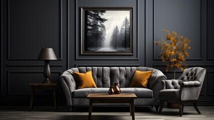 dark gray monochrome interior room
