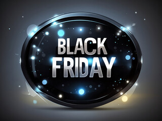 Black Friday banner on a glass button with glowing lights, black colour background. Vector illustration design.