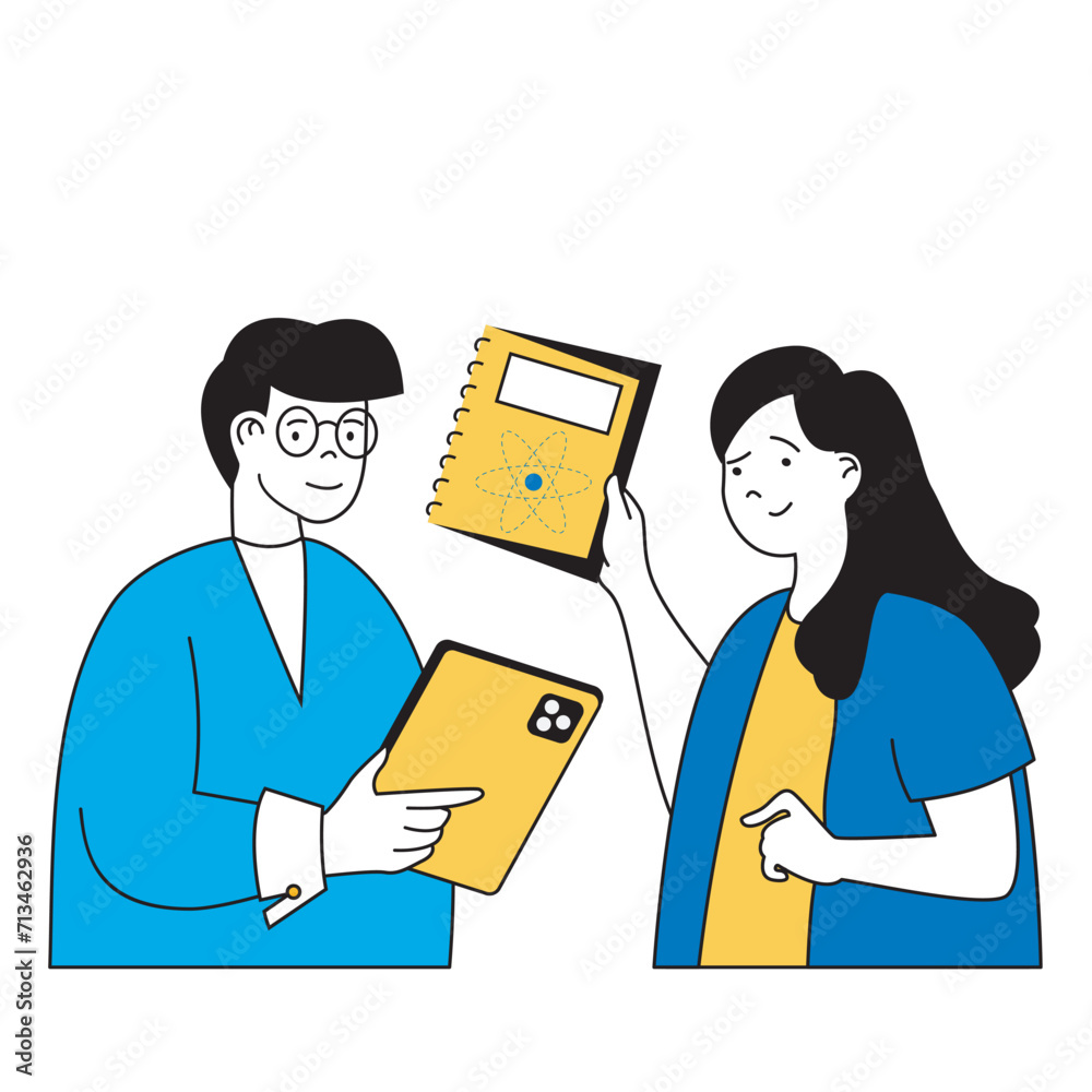 Fototapete science laboratory concept with cartoon people in flat design for web. scientists making tests and d