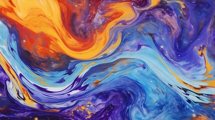 Abstract Blue, Orange, and Purple Swirling Watercolor and Acrylic Oil Painting Texture Background