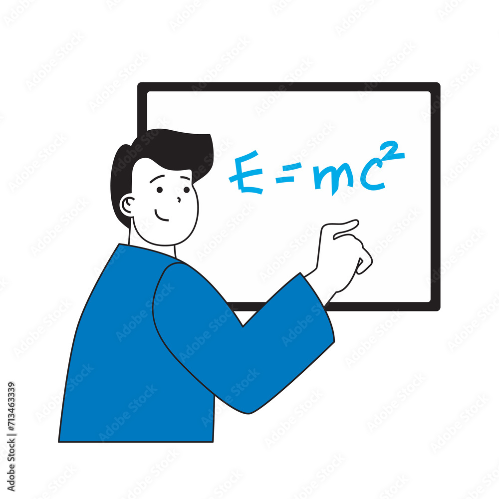 Poster science laboratory concept with cartoon people in flat design for web. scientist learning physics fo