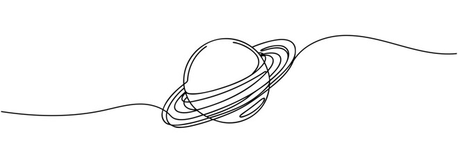 Obraz premium Continuous one line drawing planet Saturn