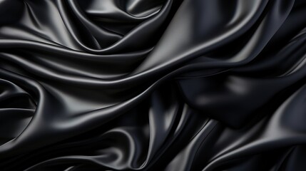 Fototapeta premium a black silky satin fabric weave textile texture wallpaper background. soft and smooth