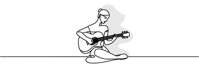 girl with guitar one continuous line drawing.