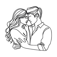 continuous drawing in one line of a guy and a girl in love hugging each other.