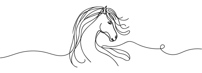 Continuous one line drawing of a horse isolated