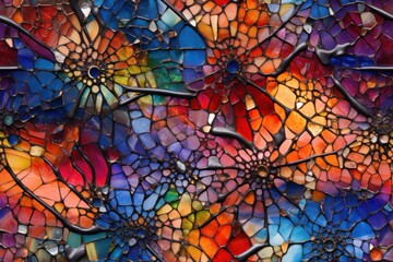  a close up view of a multicolored mosaic tile pattern that looks like it has been made into a piece of art.