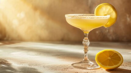 Lemon cocktail, copy space. Generative AI - obrazy, fototapety, plakaty