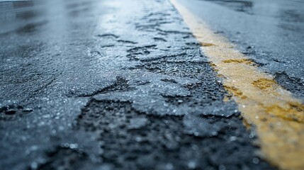 Iced road in Europe closeup. Generative AI