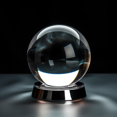 Crystal ball on a table with dim lighting isolated on white background, minimalism, png
